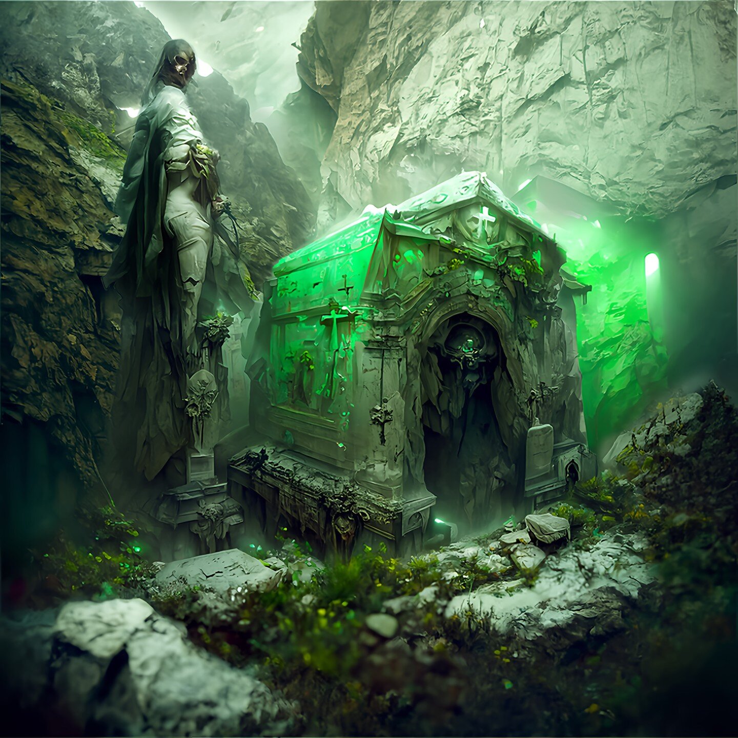 Catacomb of the Lich

Made with #discodiffusion 

#tomb #catacombs #lich #dnd #ruins #grave #ghost #ghosts #mountains #mountainscape #conceptart #abandoned #fantasyart #darkfantasy #darkart #green #surrealism #fineart #modernart #aiart #gothic #myart