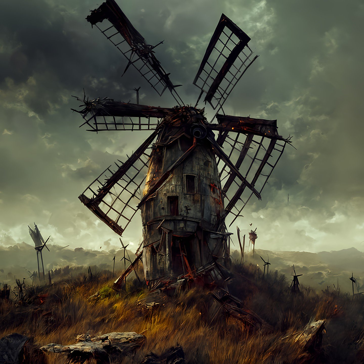 Ghoulish Grin-mill 

Made with #stablediffusion and #discodiffusion

#ghost #spookyseason #october #spooktober #spooky #creepy #horrorart #horrorgram #horrormovies #abandoned #creaturedesign #conceptart #windmill #postapocalyptic #digitalart #aiart #