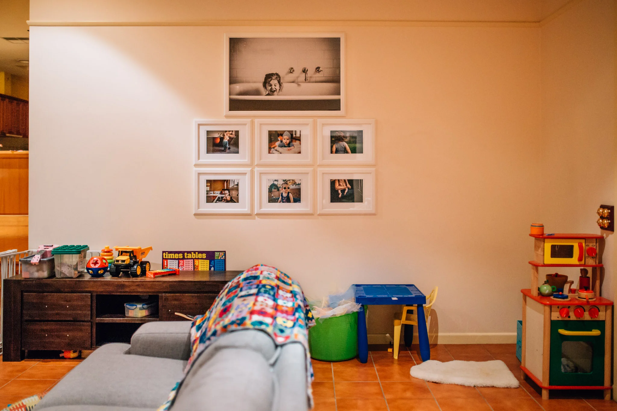 Here's that poster sized piece on the wall, along with the beginnings of a large lifestyle gallery. Our precious, gloriously imperfect life in pictures - what could possibly be better? 
