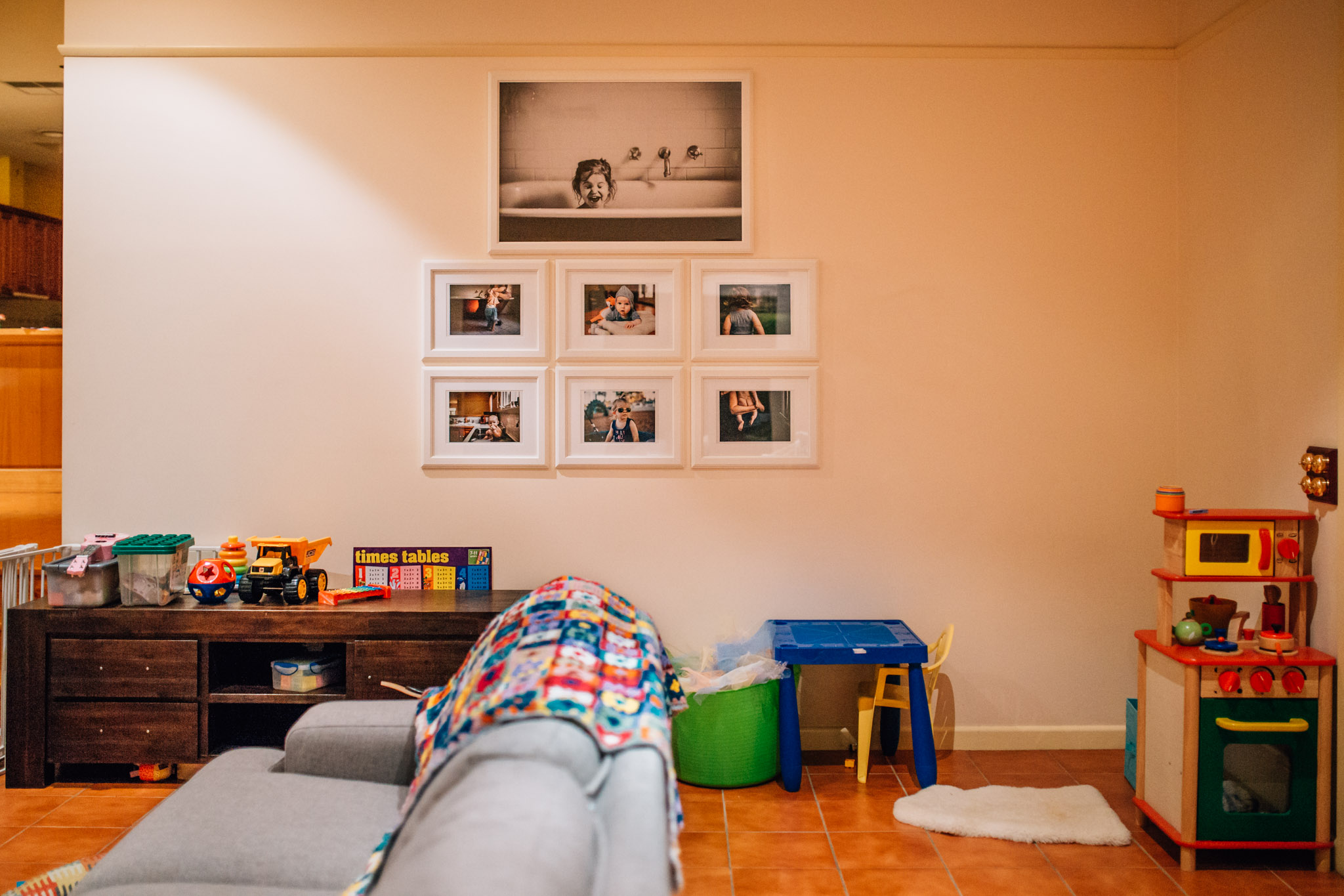 Here's that poster sized piece on the wall, along with the beginnings of a large lifestyle gallery. Our precious, gloriously imperfect life in pictures - what could possibly be better? 
