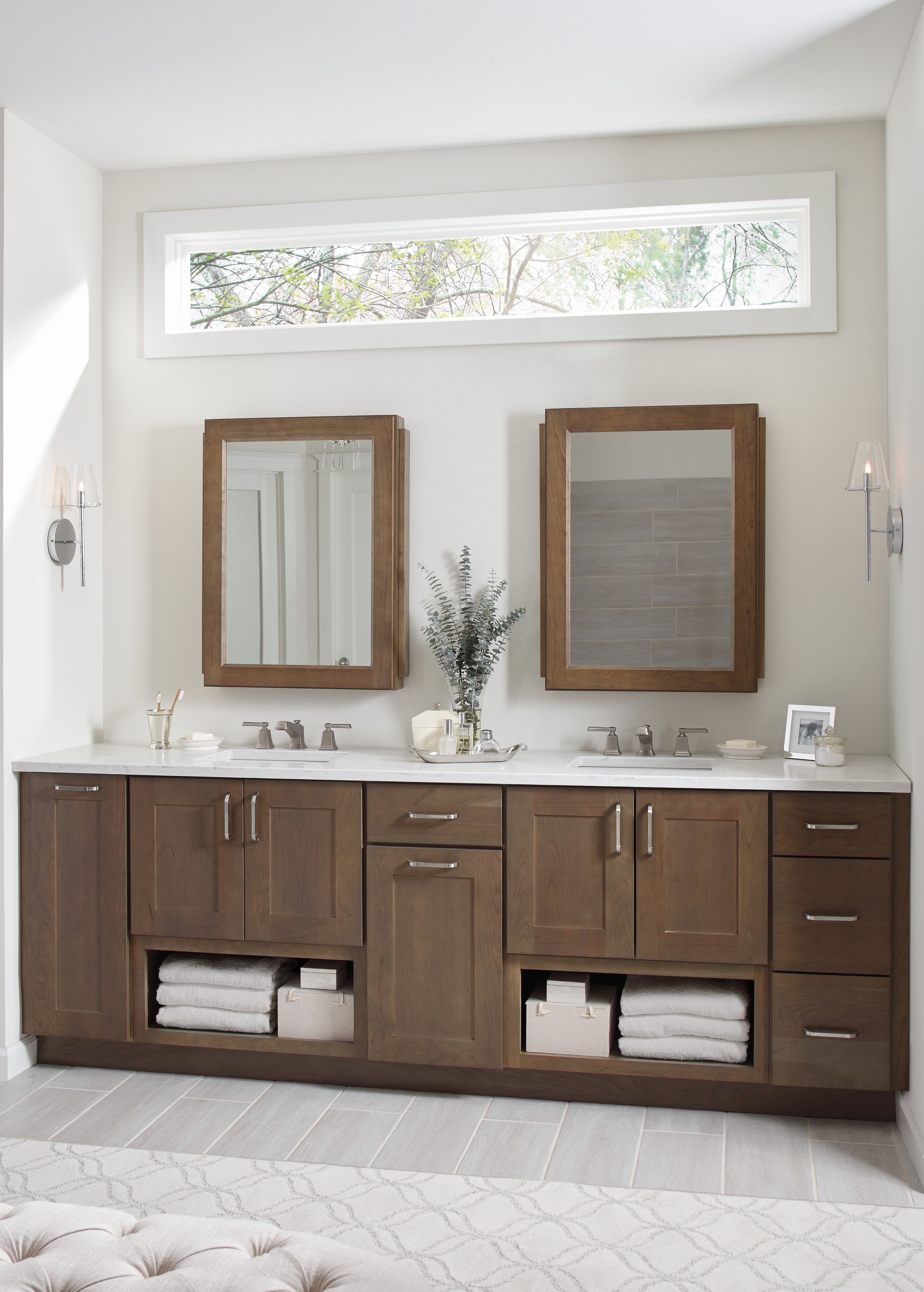 Nicole Janes Design Diamond Cabinets Wood Master Bathroom Double Vanity Medicine Cabinets