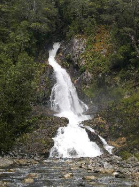Gorge Falls. The fall is reached via a good track from a derelict jetty on the delta of Gorge Creek, in the South Fjord. The track used to lead all the way through to Bradshaw Sound, and can still be followed, with some bush- bashing