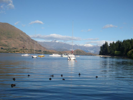 Roys Bay looking west towards Eely Point, with Ruby Island at the left. It is possible to tuck in inshore of the permanent moorings for a reasonably quiet overnight stop.