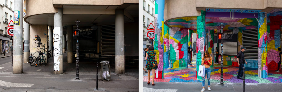  La galerie du 95 rue du temple à Paris, avant et après l’intervention UP/SIDE/DOWN/TOWN (photos Chris Saunders) 