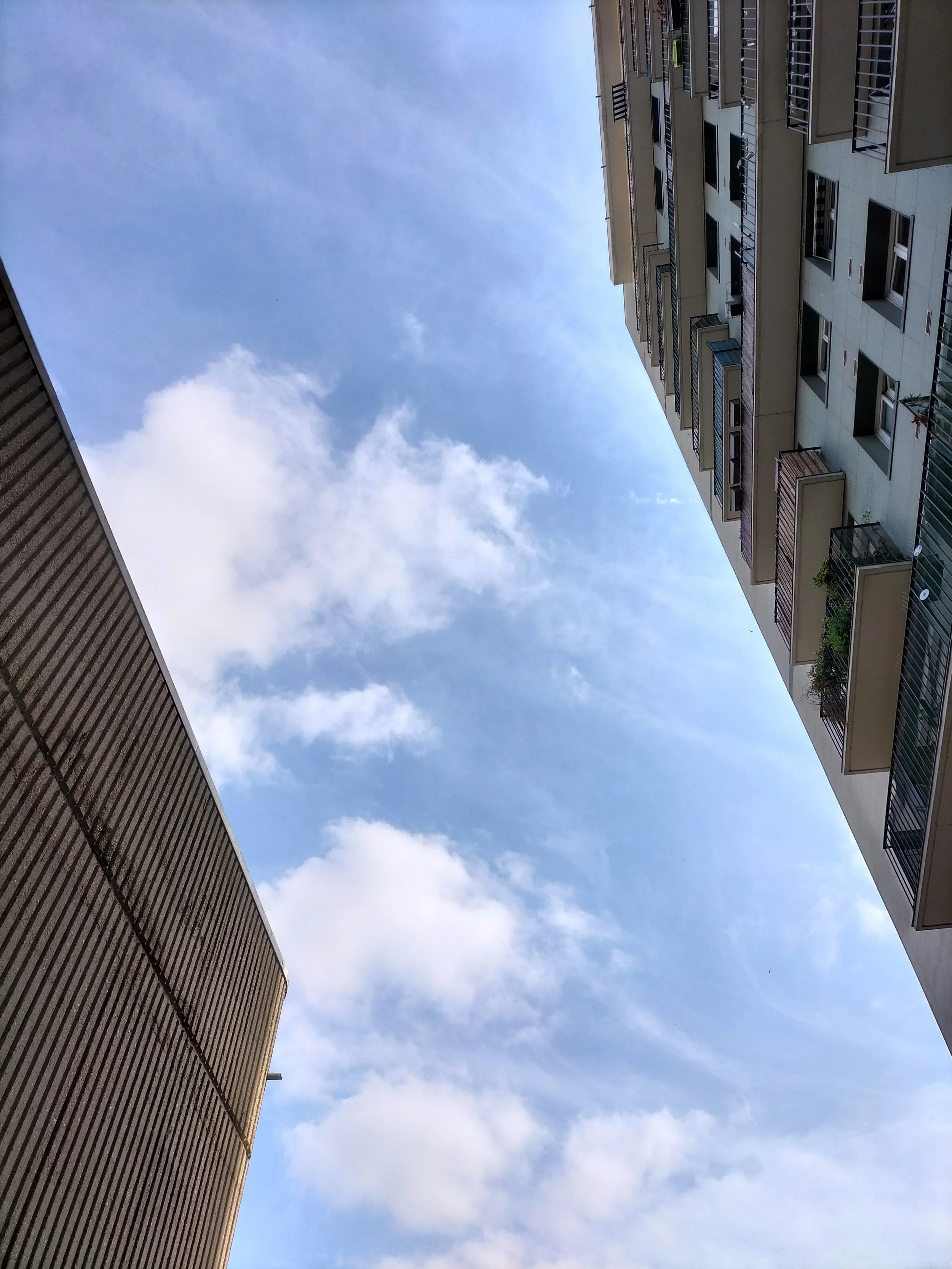   Rue Charles Nicolle.  Les bâtiments hauts limitent l’accès visuel au ciel, et nécessitent de recréer un sentiment d’échelle humaine par des installations qui ramènent l’attention à hauteur d’humain. 