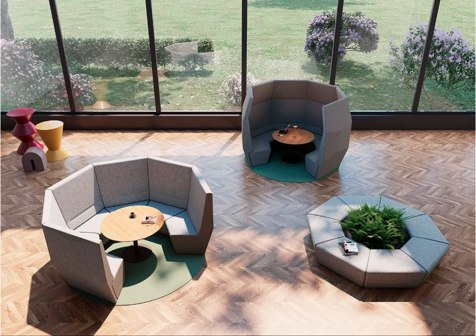 Mobiliers permettant de choisir différents degrés d’intimité et d’isolation. Cocon de co-working NID.  
