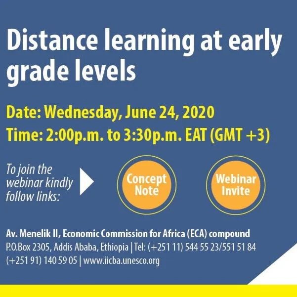 Webinar: Distance Learning At Early Grade Levels, June 24, 2020 From 14:00hrs. to 15:30hrs. ET (GMT +3)