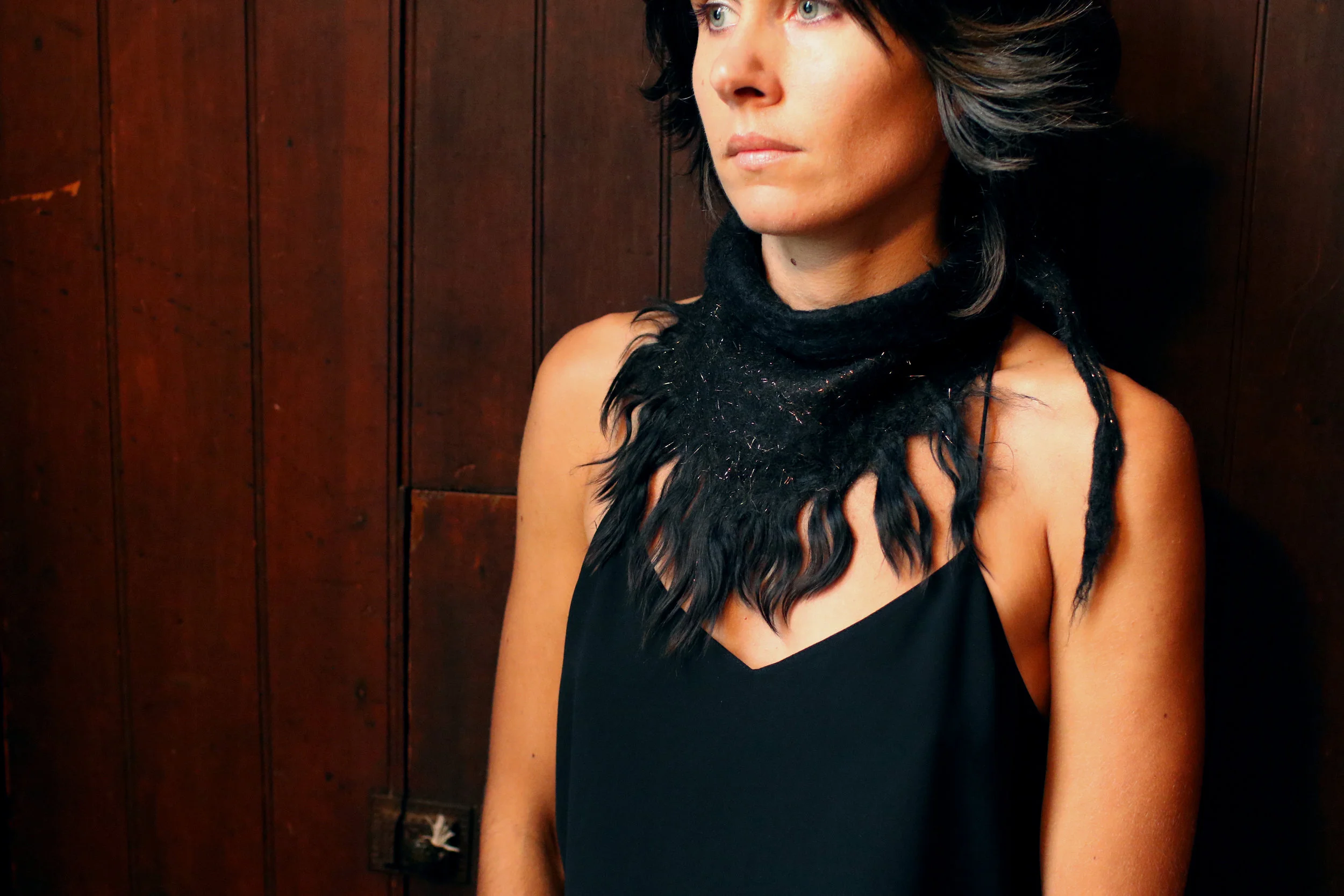 Black Alpaca and copper lurex bandana