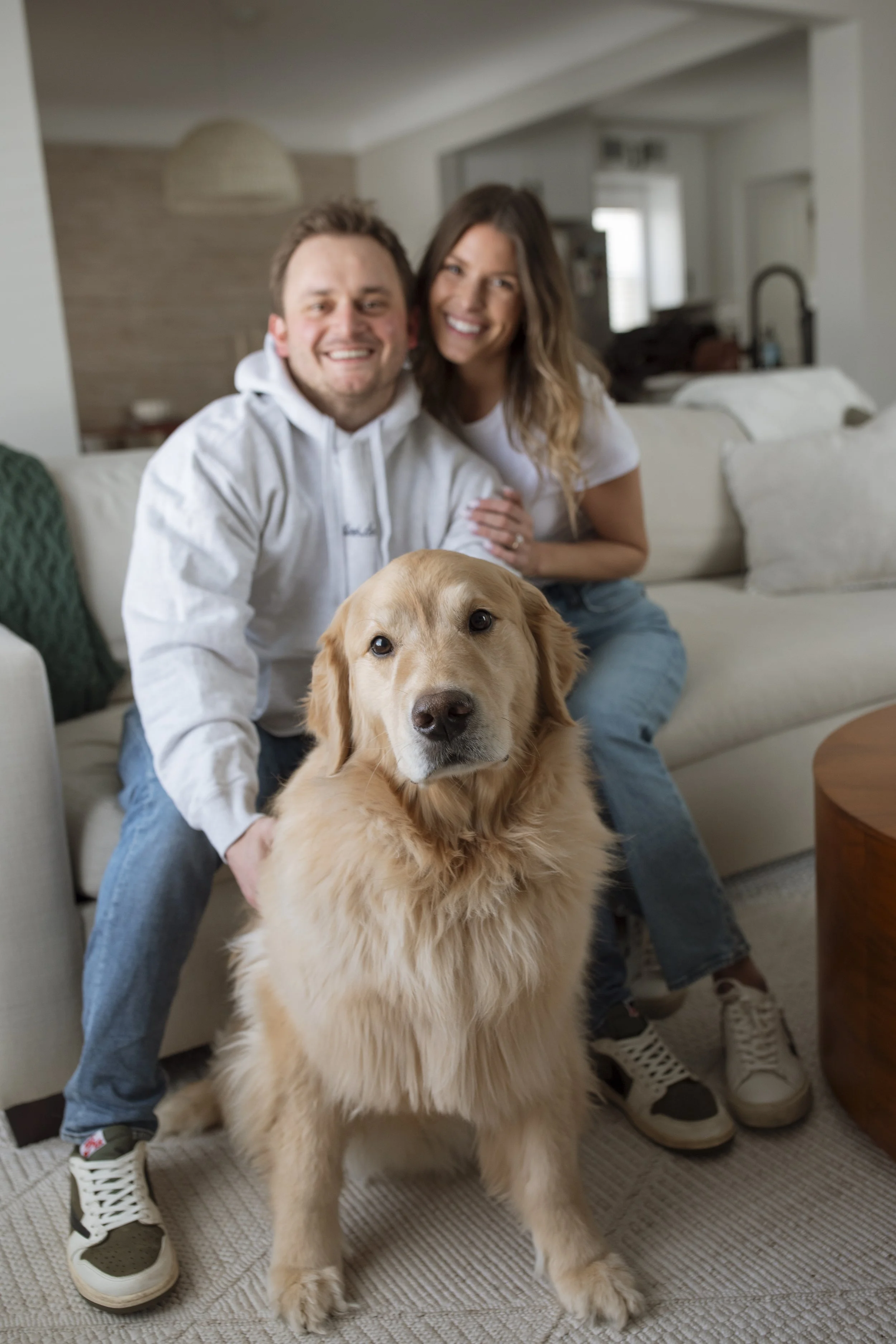 michigan engagement photographer, detroit engagement photos, in home engagement photos, in home couples photos, engagement photos with dog