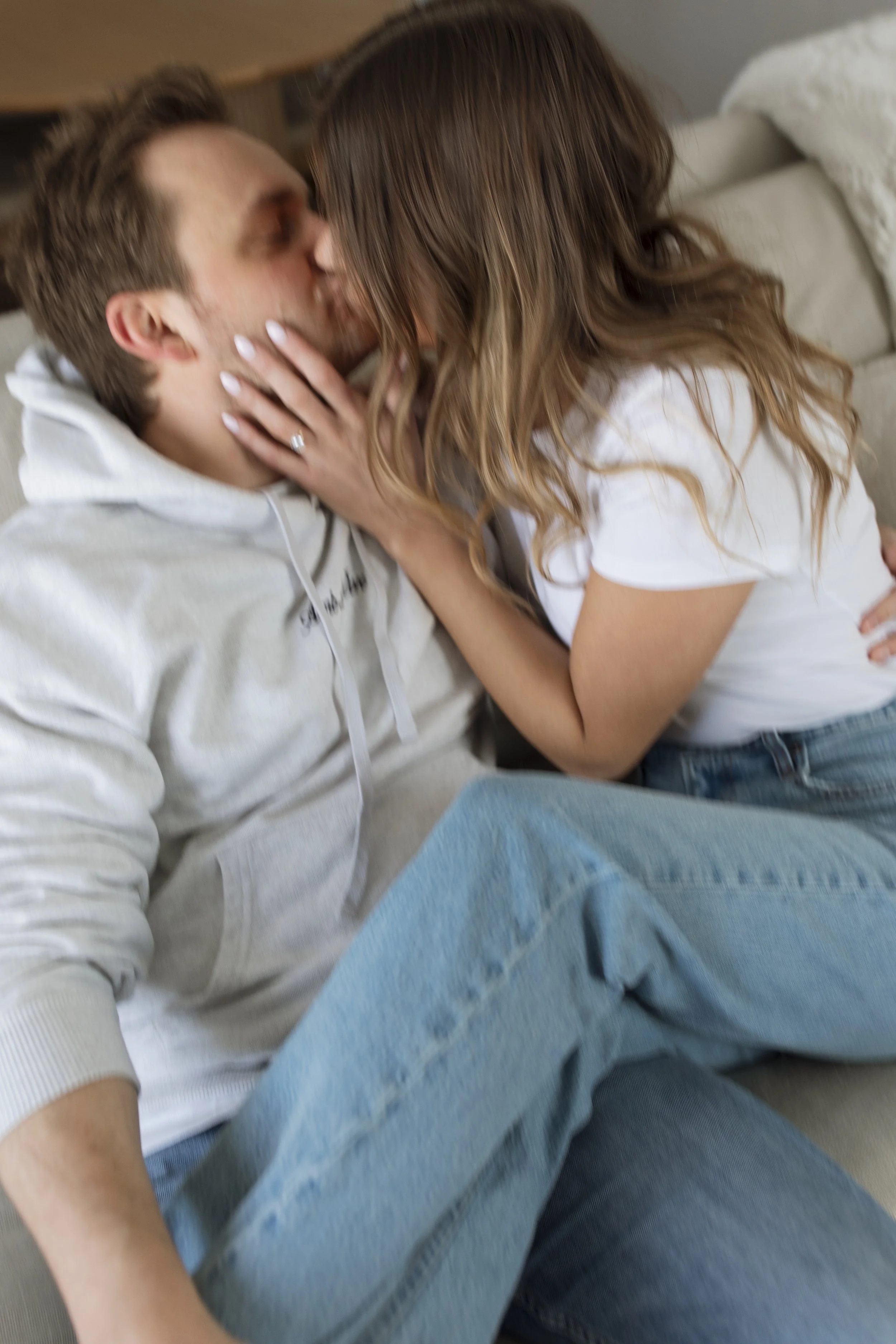 michigan engagement photographer, detroit engagement photos, in home engagement photos, blurry engagement photos, candid engagement photos