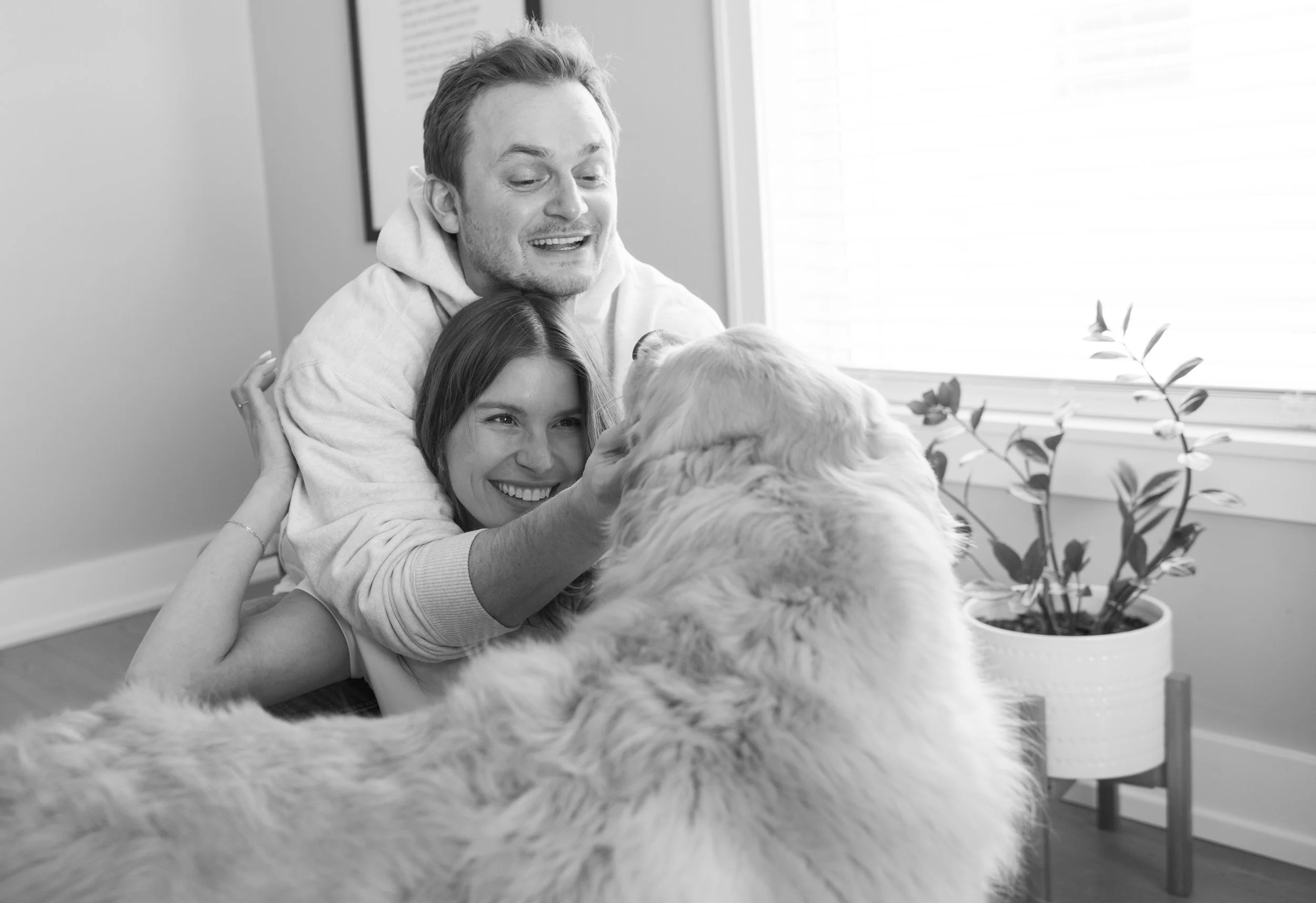 michigan engagement photographer, detroit engagement photos, in home engagement photos, engagement photos with dog, candid engagement photos