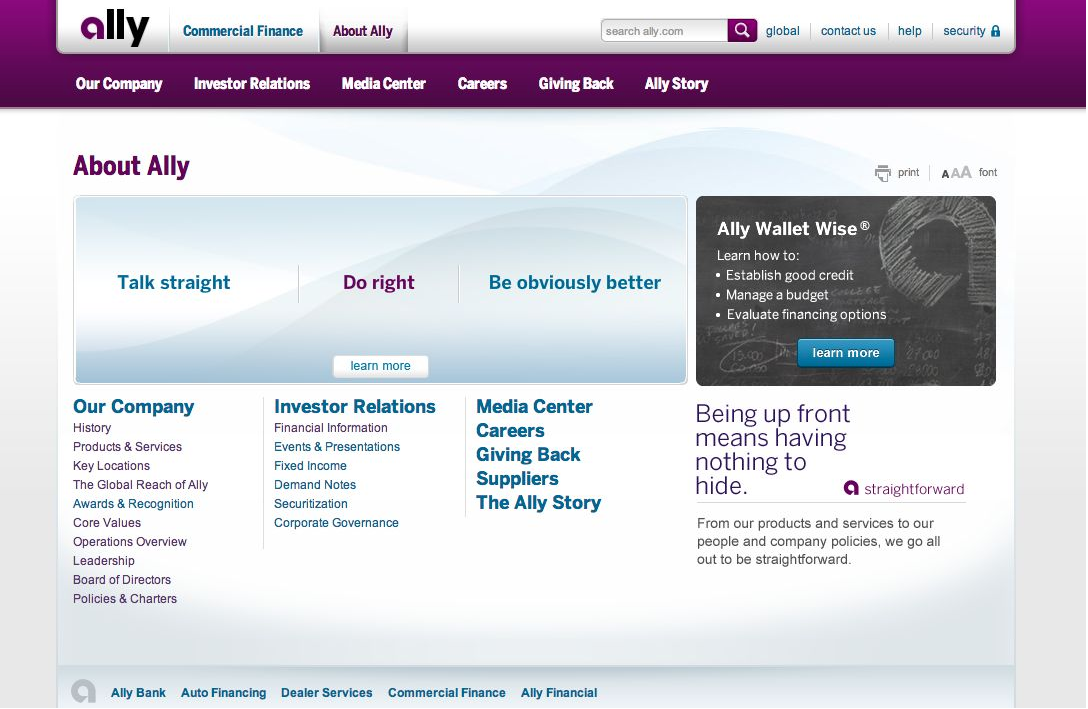 About Ally before the redesign…