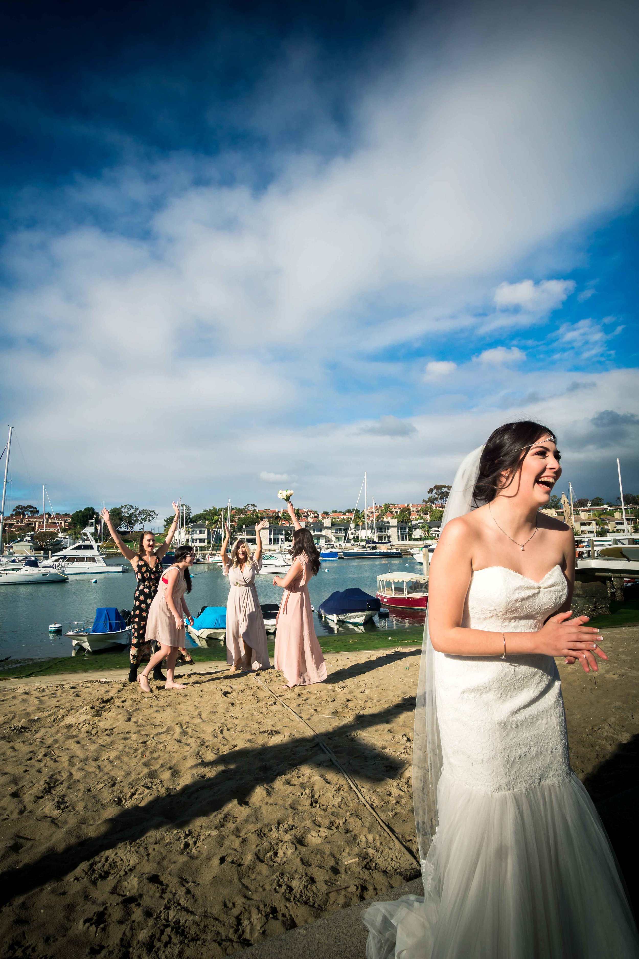 Hey bridesmaid catching the bouquet