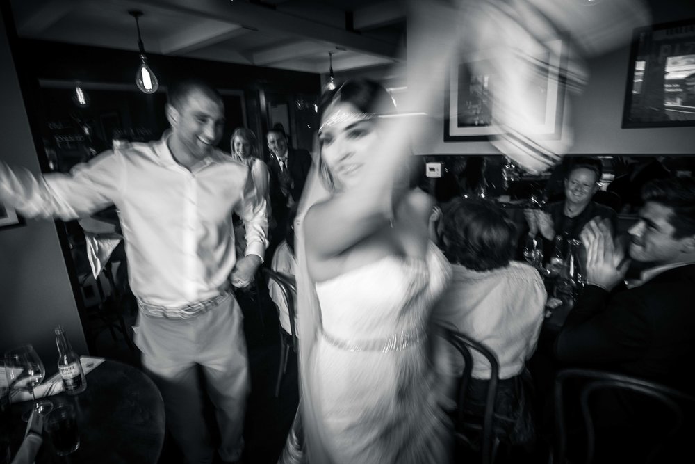 The bride and groom having their first dance