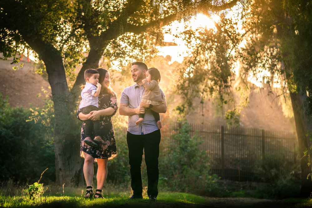 family portrait of a family During a Photo shoot on the juanita cooke Greenbelt trail in Fullerton During golden hour Taken by Joseph Barber photography