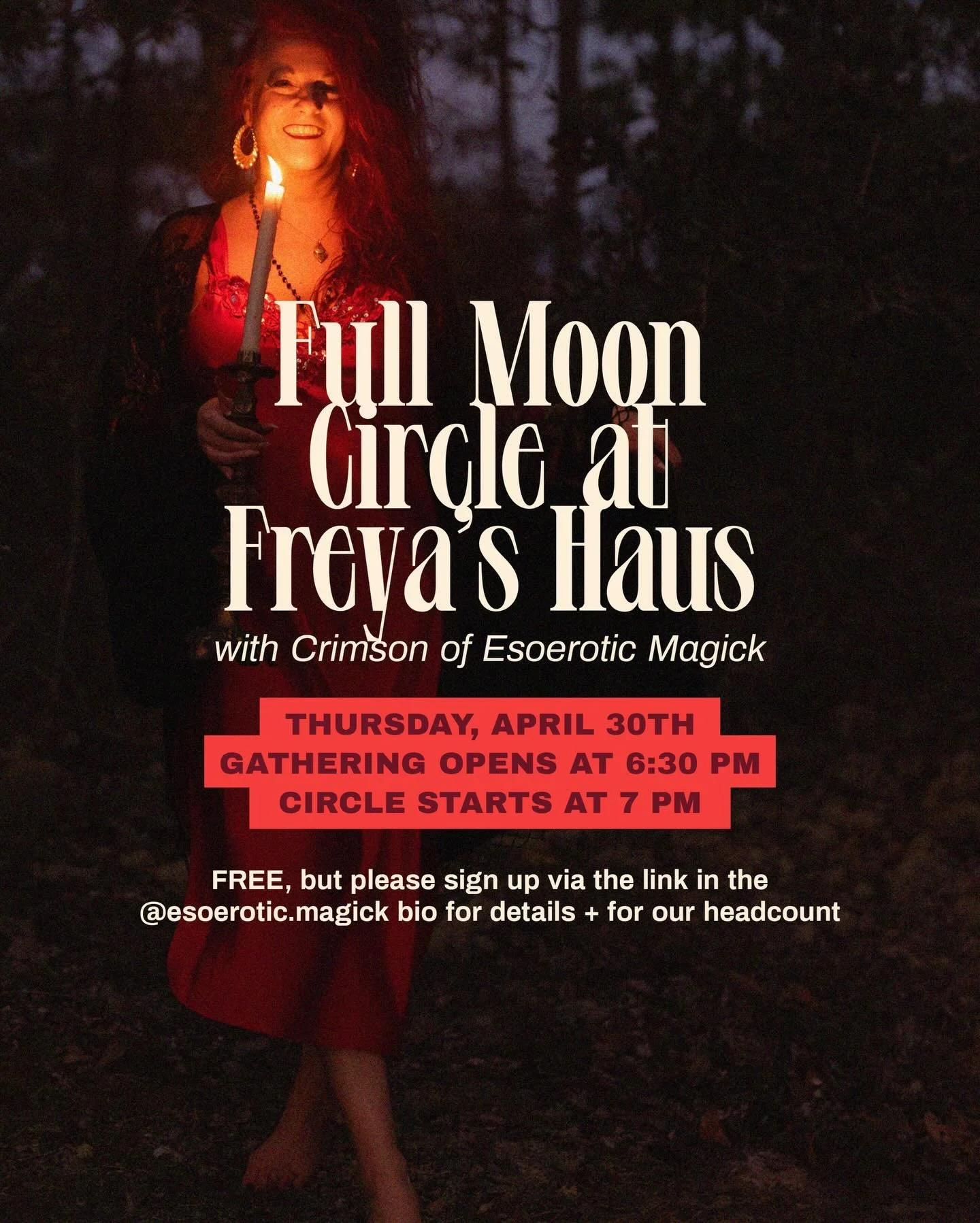 🌕 Join us April 30th for our Full Moon Circle at @freyashaus with @crimson.minx of @esoerotic.magick!⁠
⁠
🕰️ Gathering opens at 6:30 pm, Circle starts at 7 pm⁠
⁠
Join us on the eve of the Scorpio Full Moon as we discuss the current astrological ener