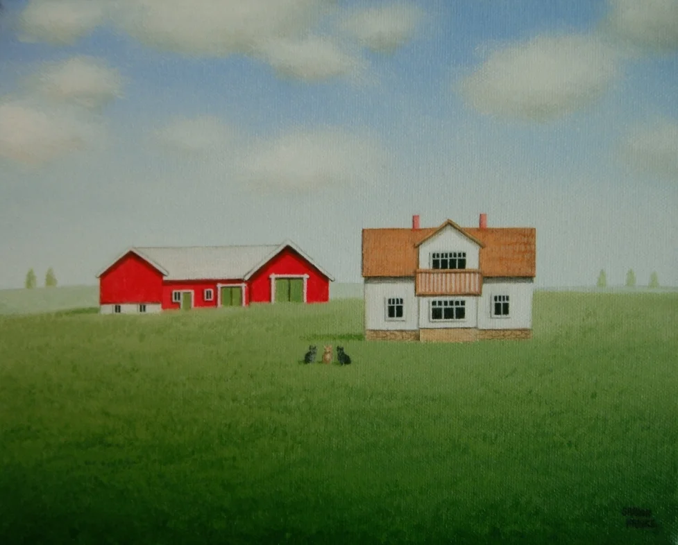This portrait was painted for a couple in Sweden of their farm and three pet cats in the scene also. A fun painting to work on! 
