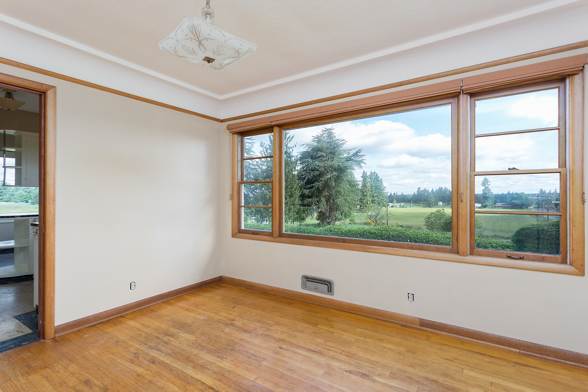 Formal dining room with beautiful view.