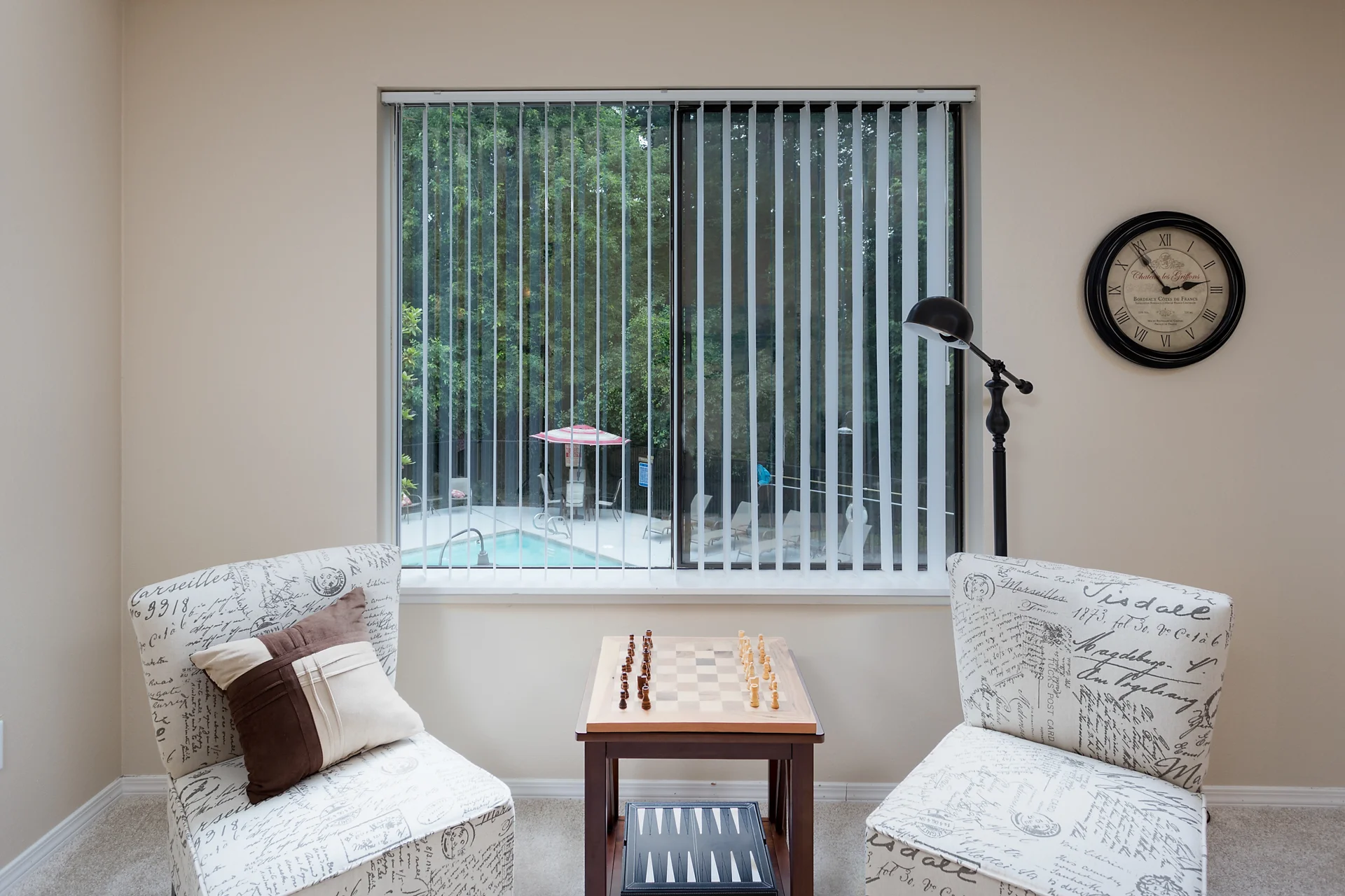 This particular apartment happens to overlook the pool, which is kinda fun.