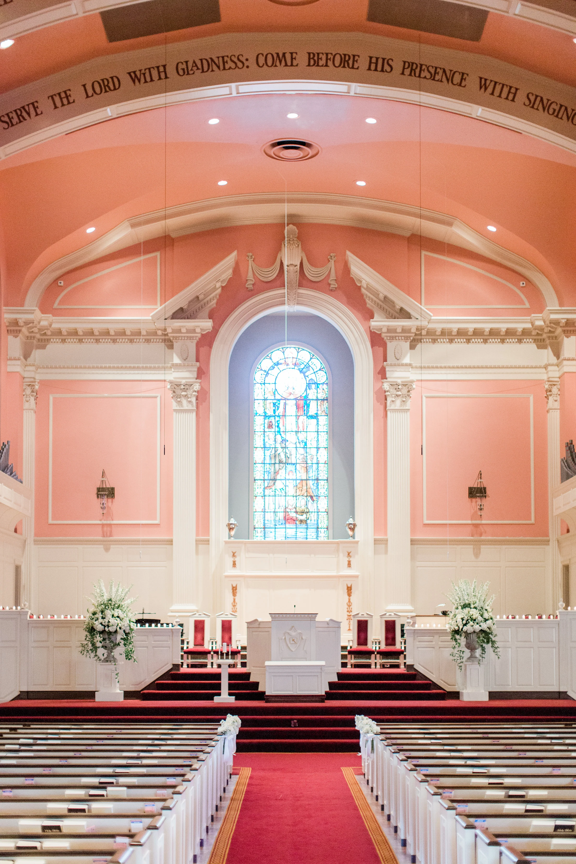This is Park Cities Baptist Church. Who doesn't love salmon walls and red carpet? 