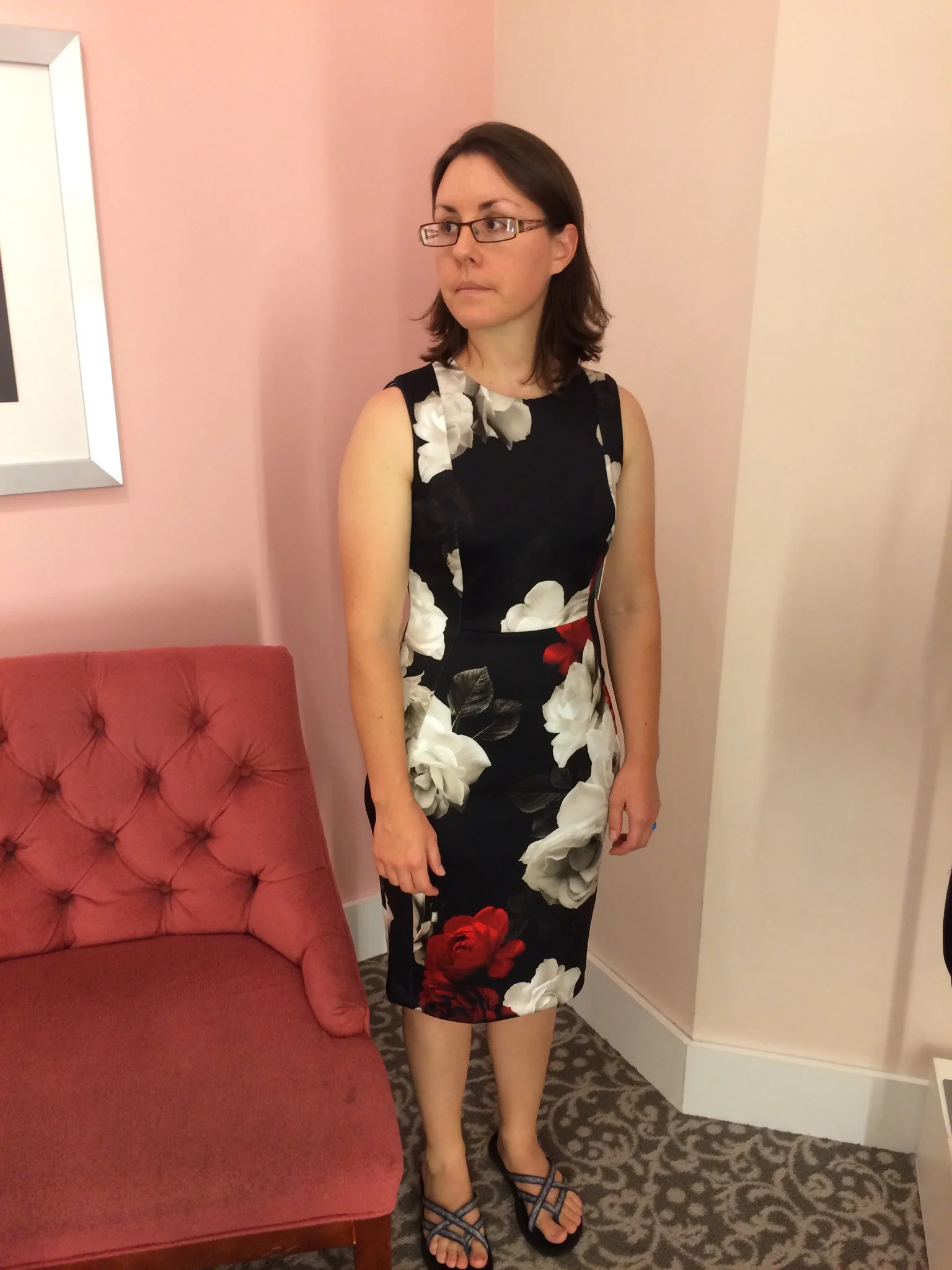 The power size 4 dress. She is ready to run for president (except for the shoes).