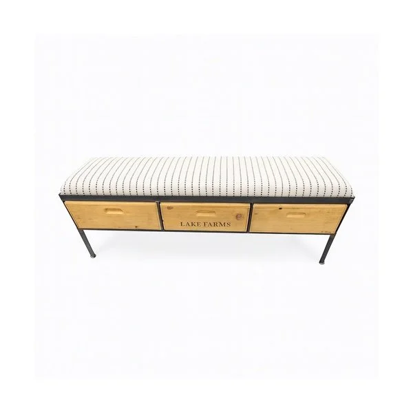 cream with woven black stripe bench