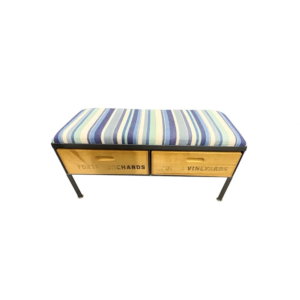 Blue stripe canvas bench