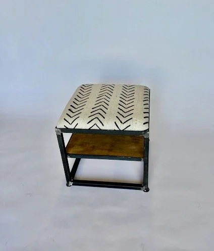 Wood Shelf Ottoman with Vintage Mud Cloth Cushion Free Shipping