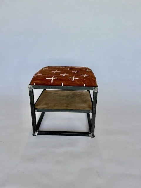 Wood shelf ottoman with  Vintage mud cloth cushion free shipping