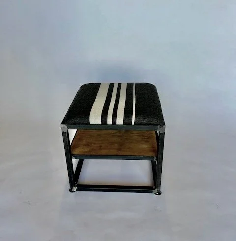 Wood Shelf Ottoman with Alpaca cushion free shipping