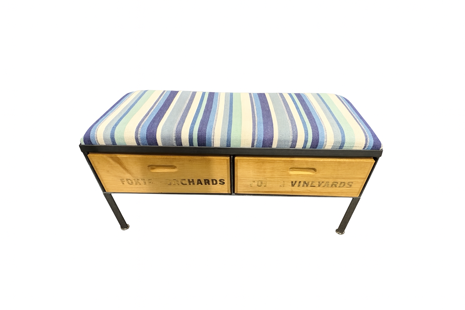 Blue stripe canvas bench
