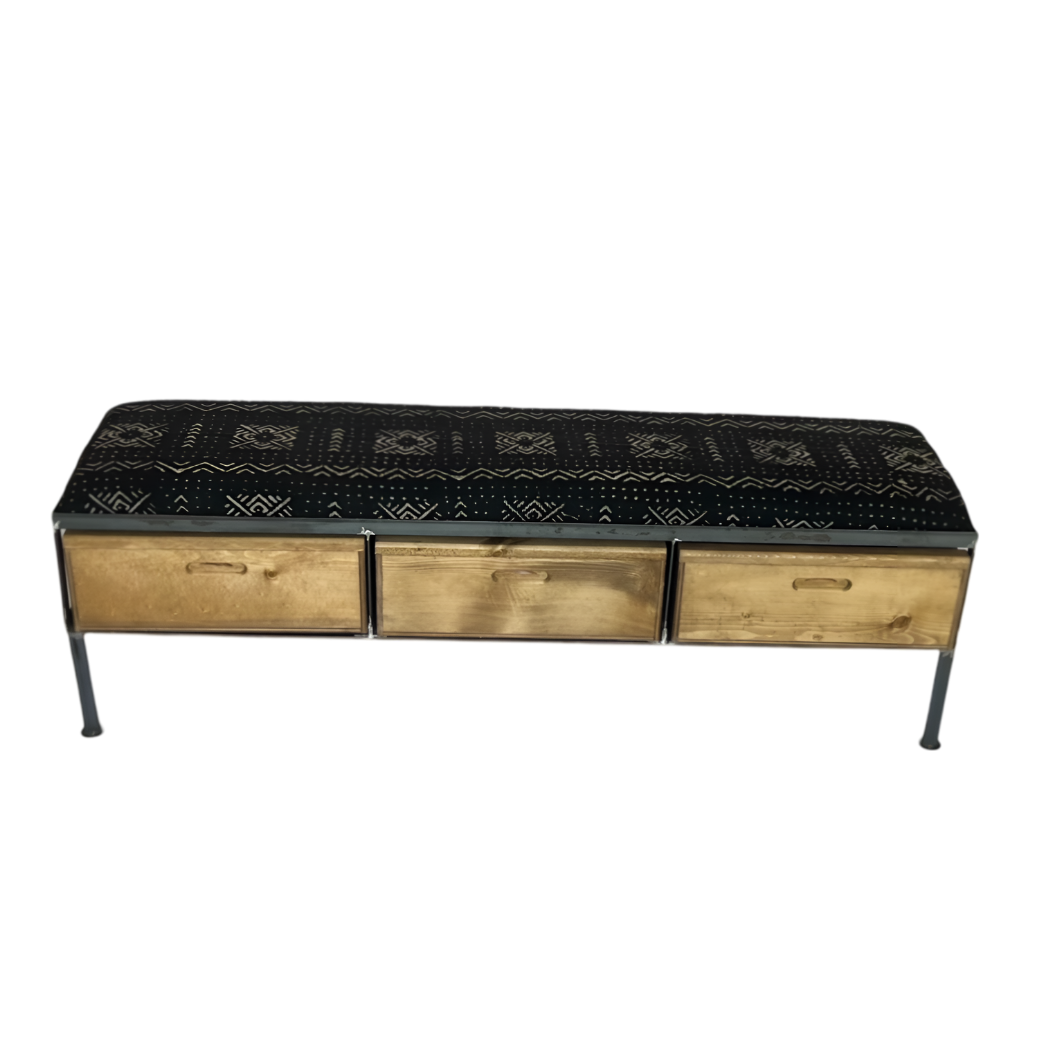 Geometric Black Mud Cloth Bench