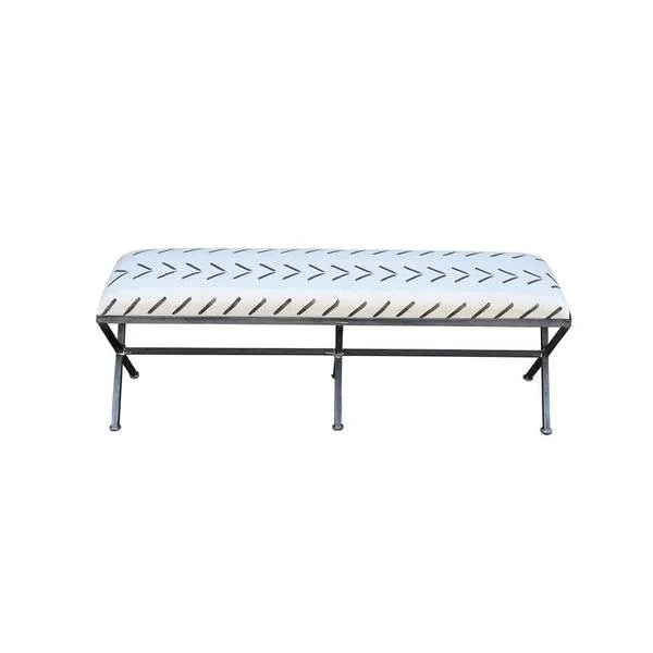 White Mud Cloth Criss Cross Bench
