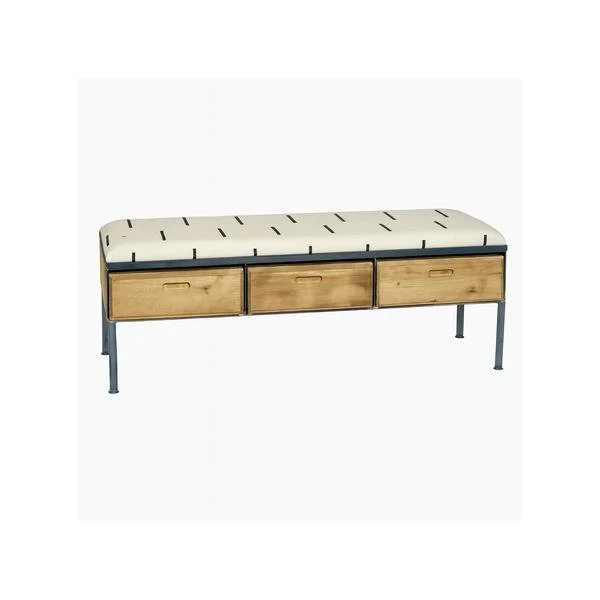 White Mud Cloth Dash Bench