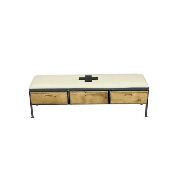 Cream Danish Military Blanket Bench with Charcoal Plus