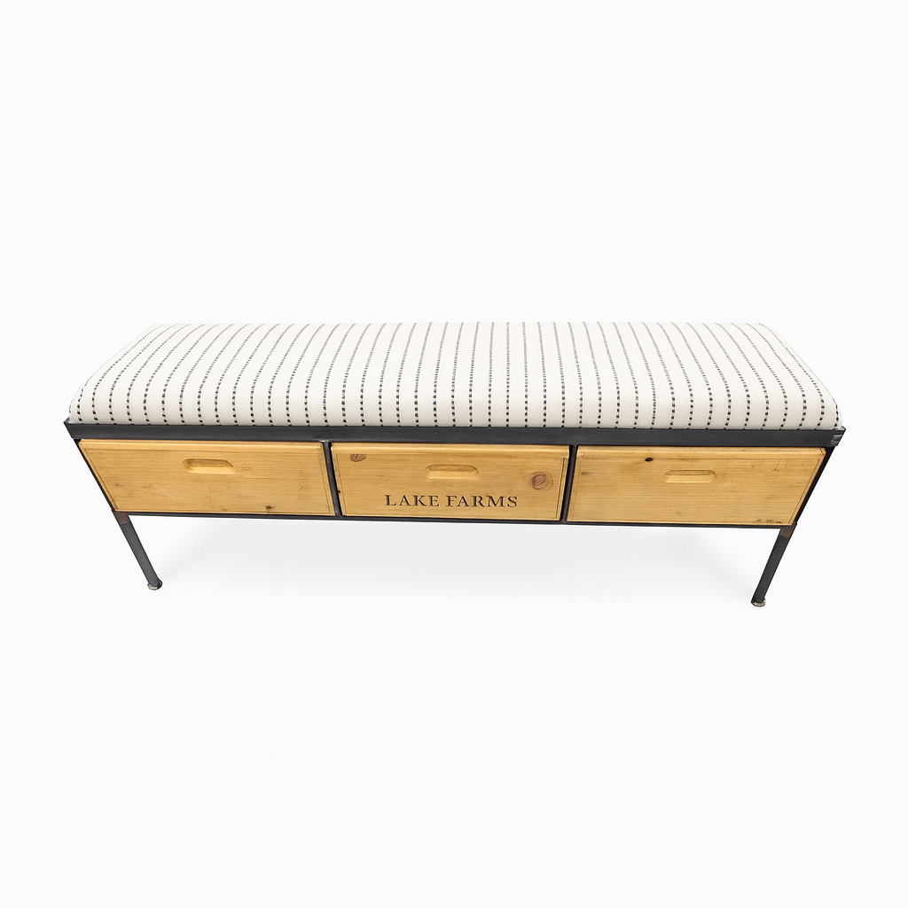 cream with woven black stripe bench