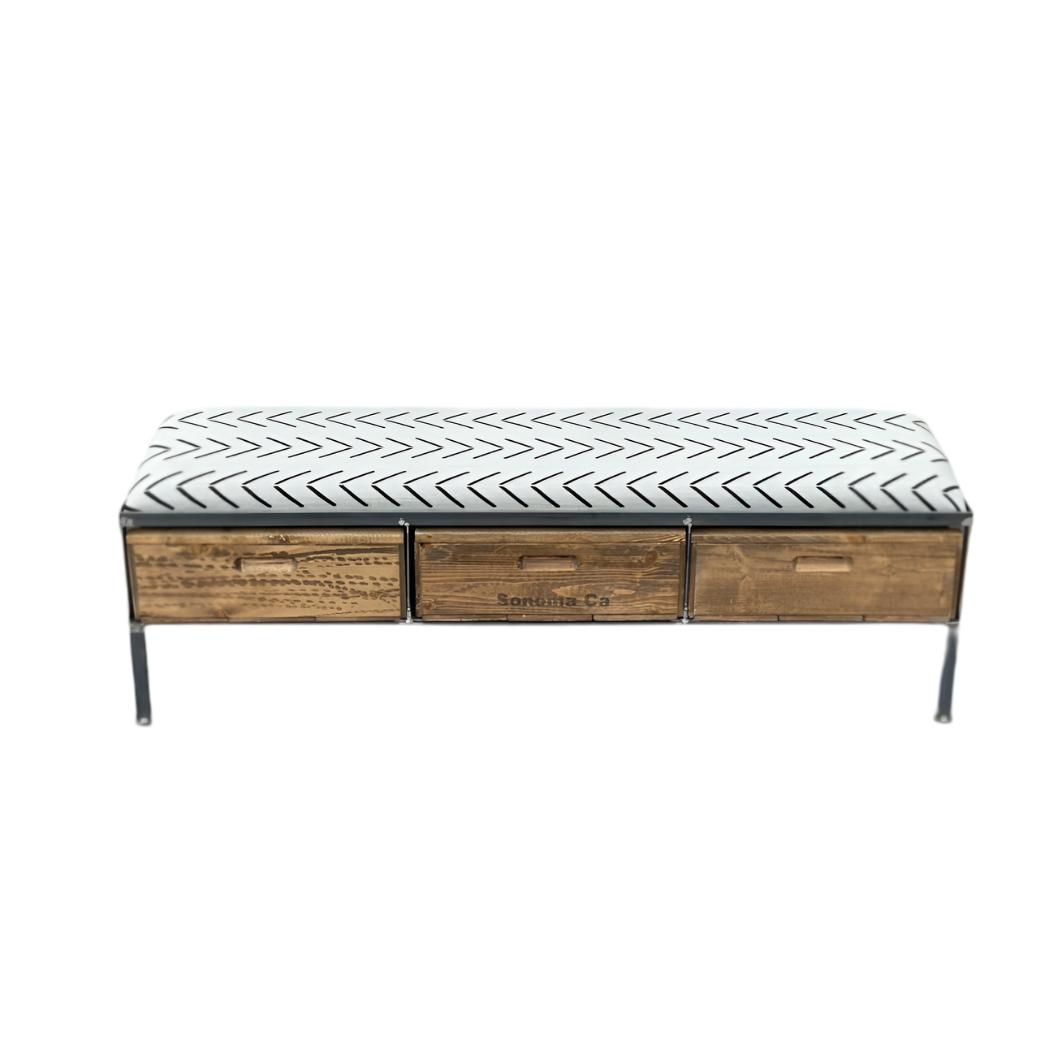 White Chevron Mud Cloth Bench