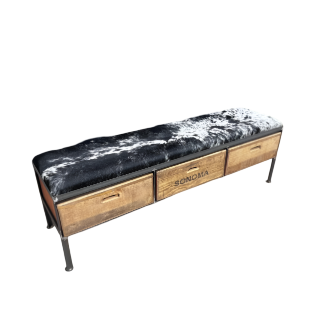 Salt and Pepper Cowhide bench