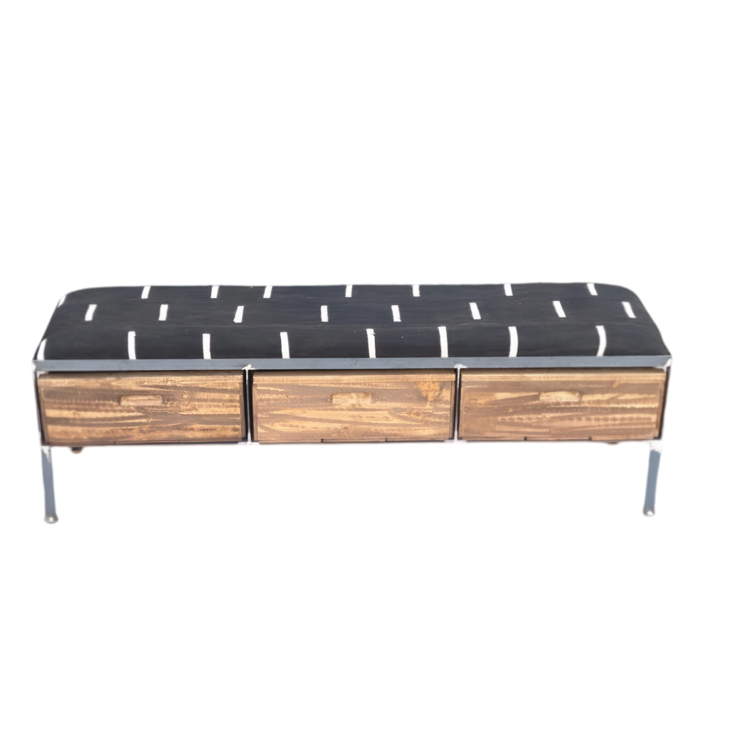 Black Dash Mud Cloth Bench