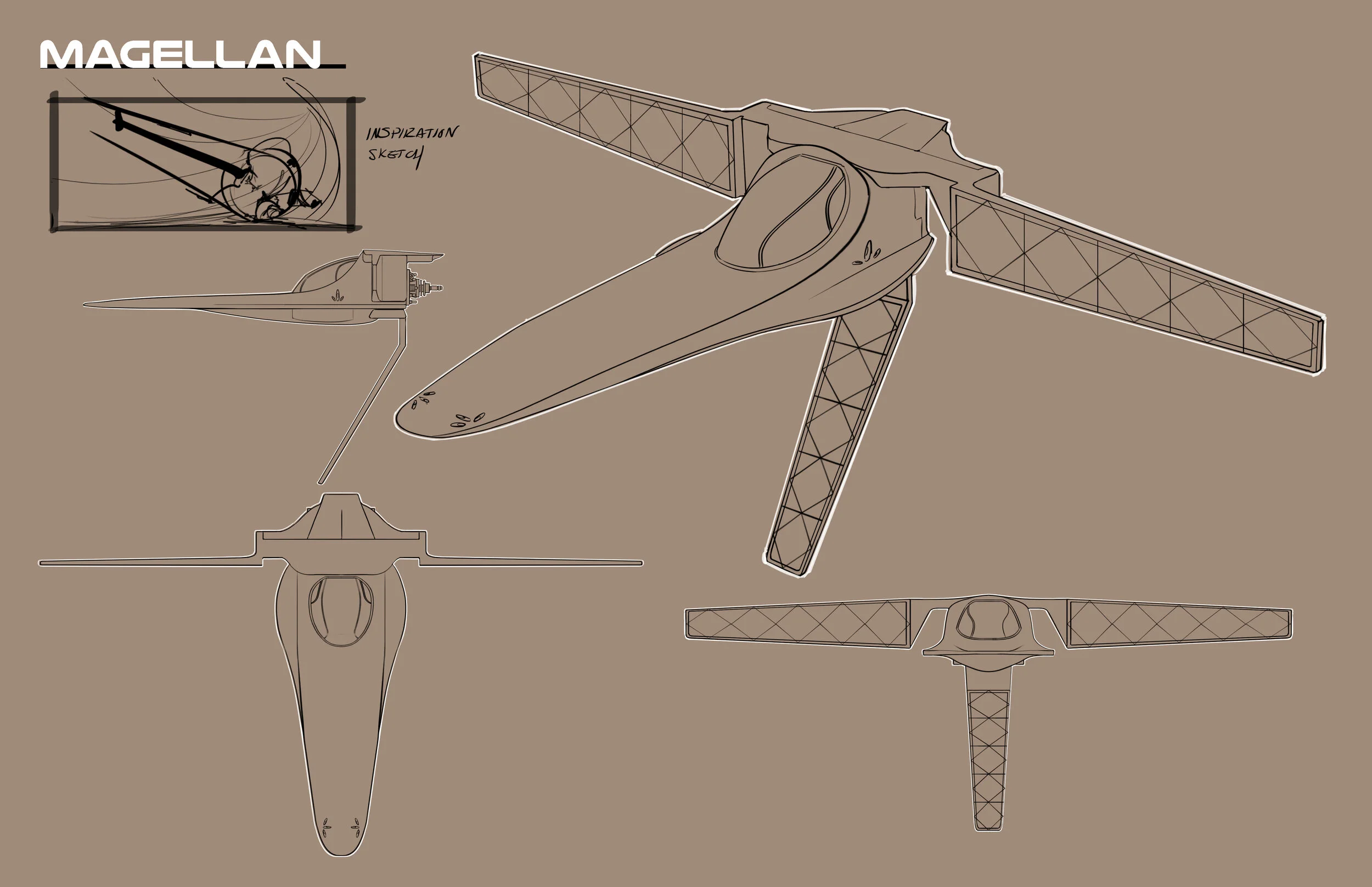  Orthographic view of Zbrush model made for key frame painting - Magellan 
