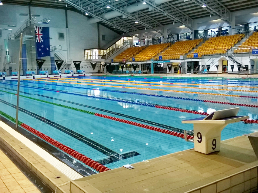 A quiet WRAC pool with lane dividers. 