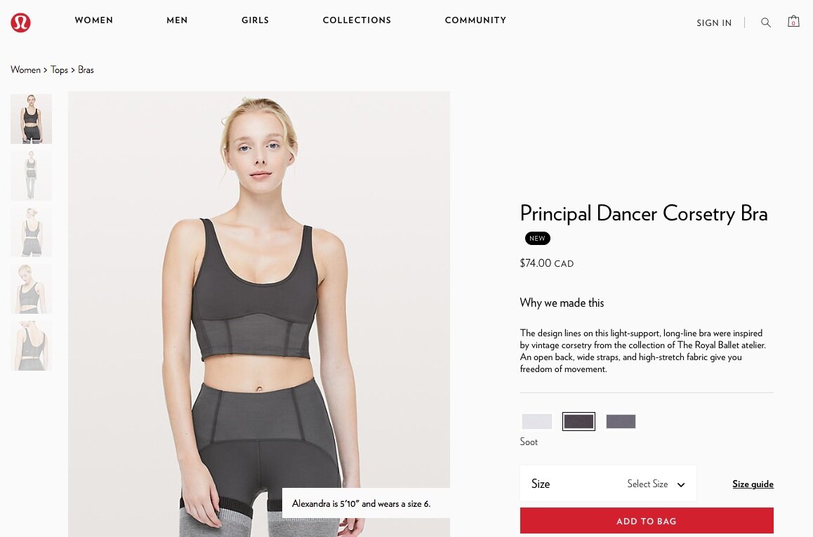 After many moons- finally found the principal dancer corsetry bra in  moonwalk (4) for a reasonable price! It's even cuter in person! Size  reference in comments : r/lululemon