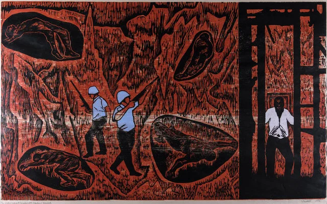 Elizabeth Catlett, "Watts: Detroit: Washington: Harlem: Newark" (1970)
