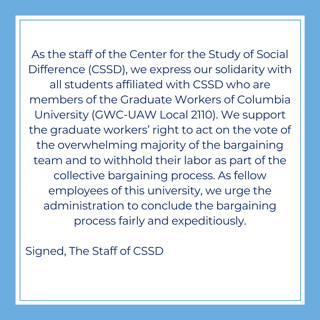 CSSD Stands in Solidarity With Graduate Workers of Columbia University
