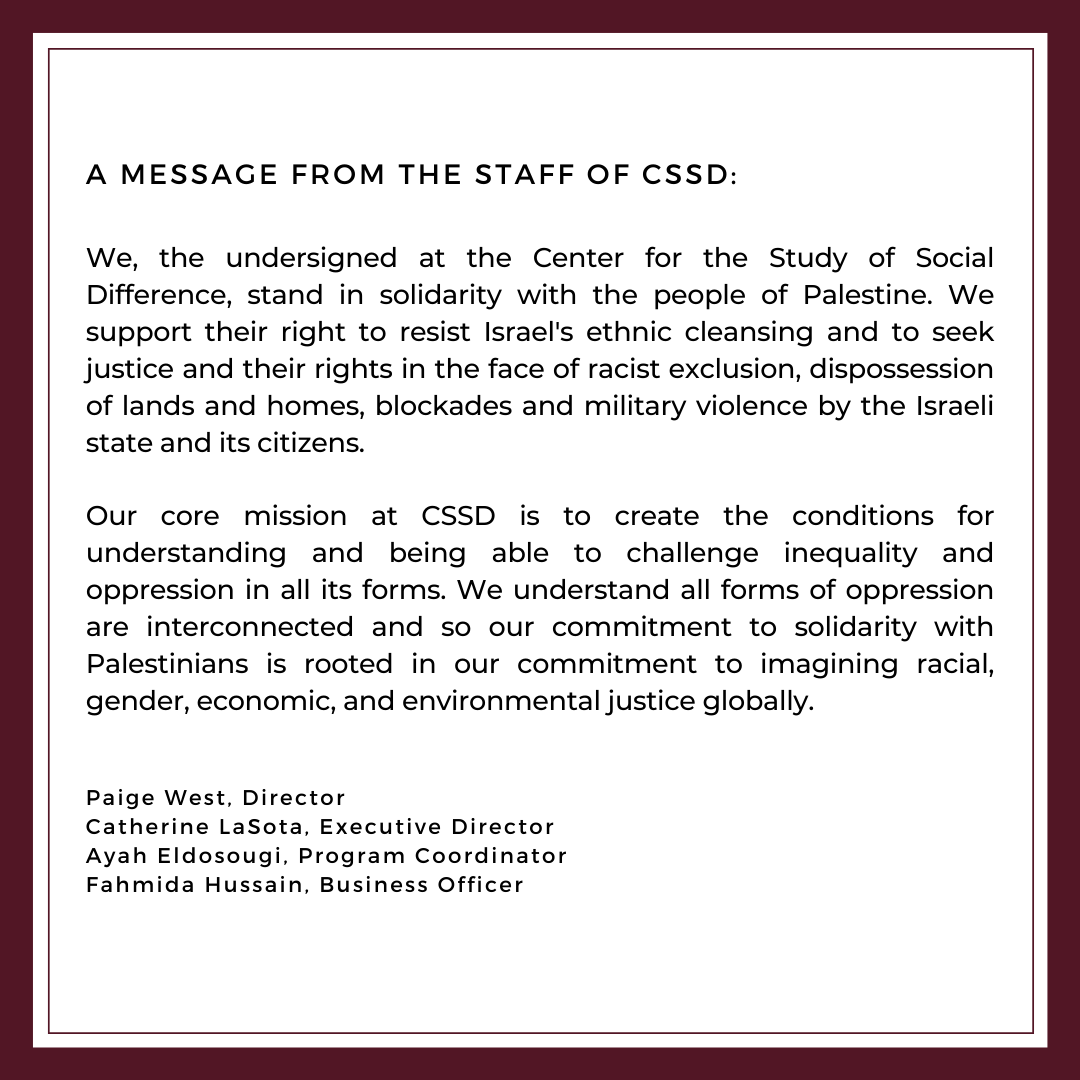 A Message from the Staff of CSSD: Solidarity with Palestine