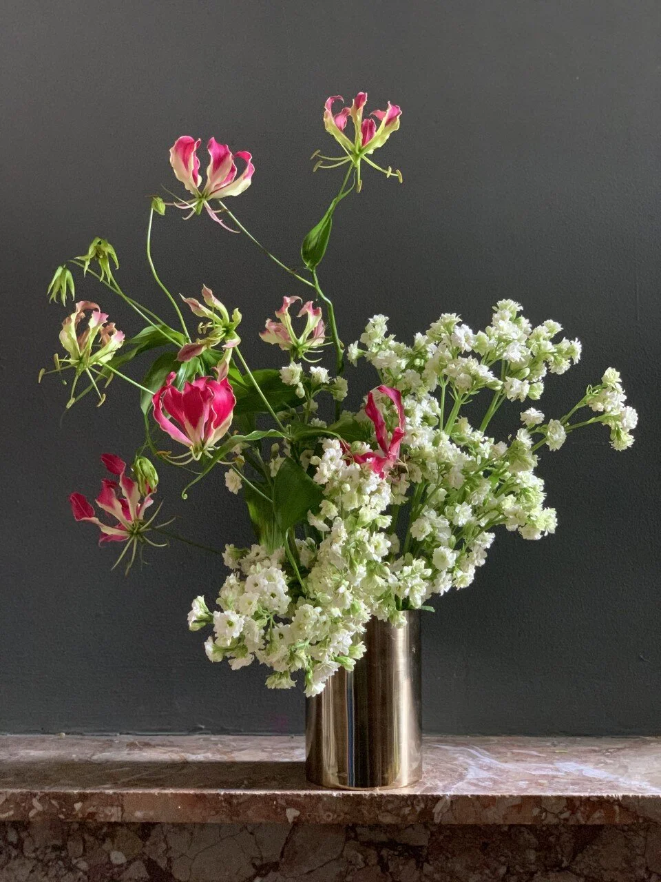 Summer glory in white metal vessel.jpg