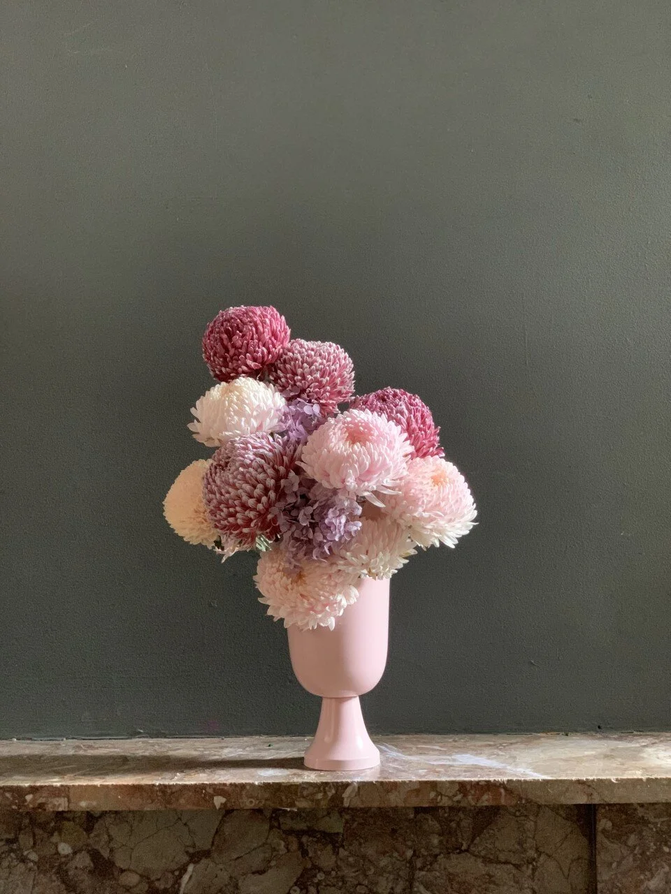 Sorbet mums in pink chalice vessel.jpg