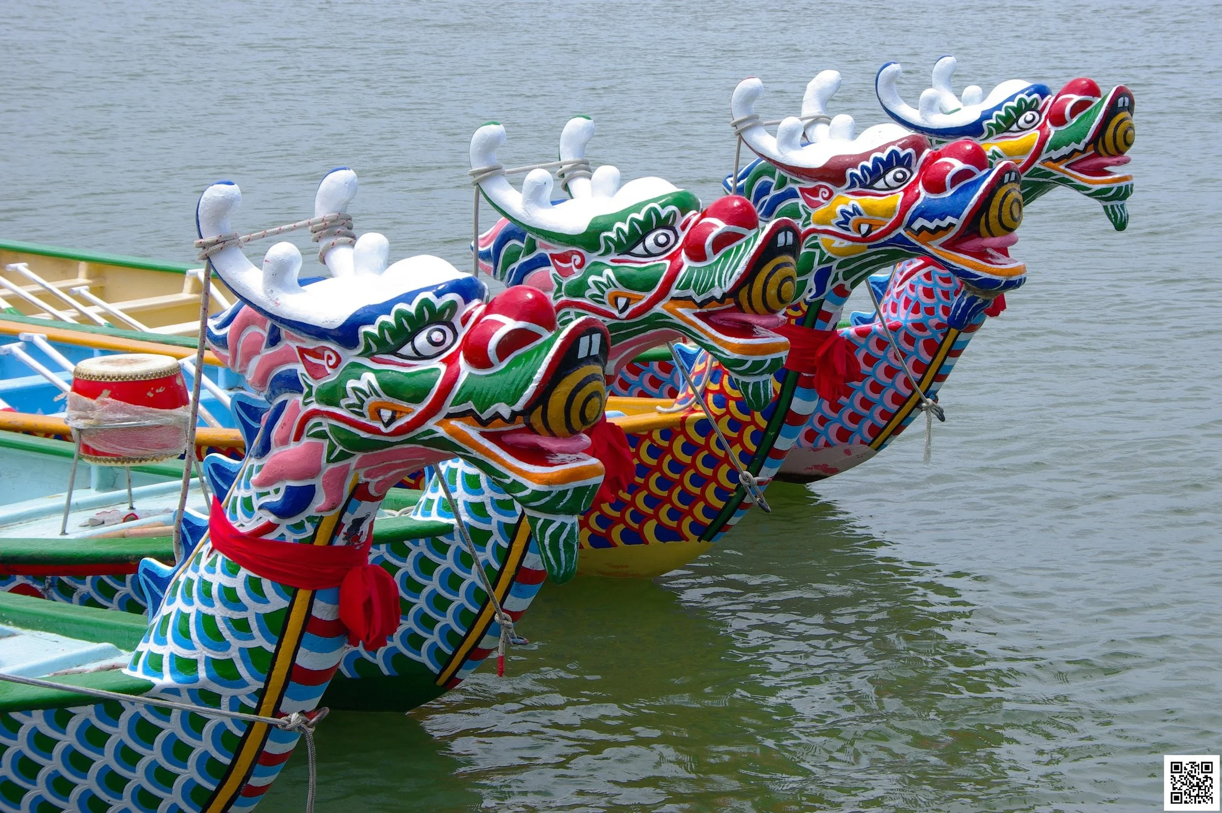 Traditional Chinese dragon boats during the annual dragon boat festival