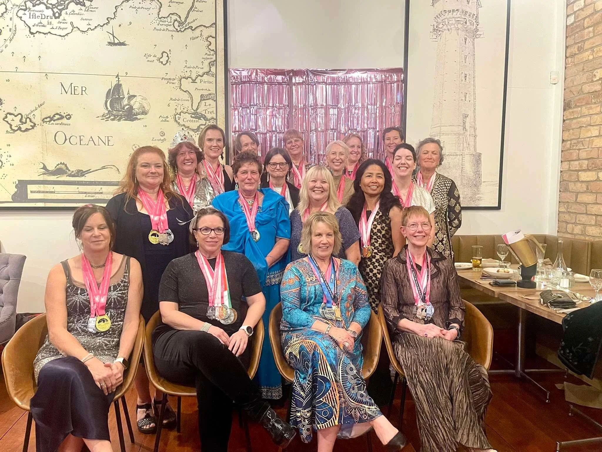  Busting with Life dragon boat team (missing a few) - BWL awards night - ‘All that Glitters’ theme held at Rendevous Cafe, Killarney Park, Lake Pupuke - May 2025 