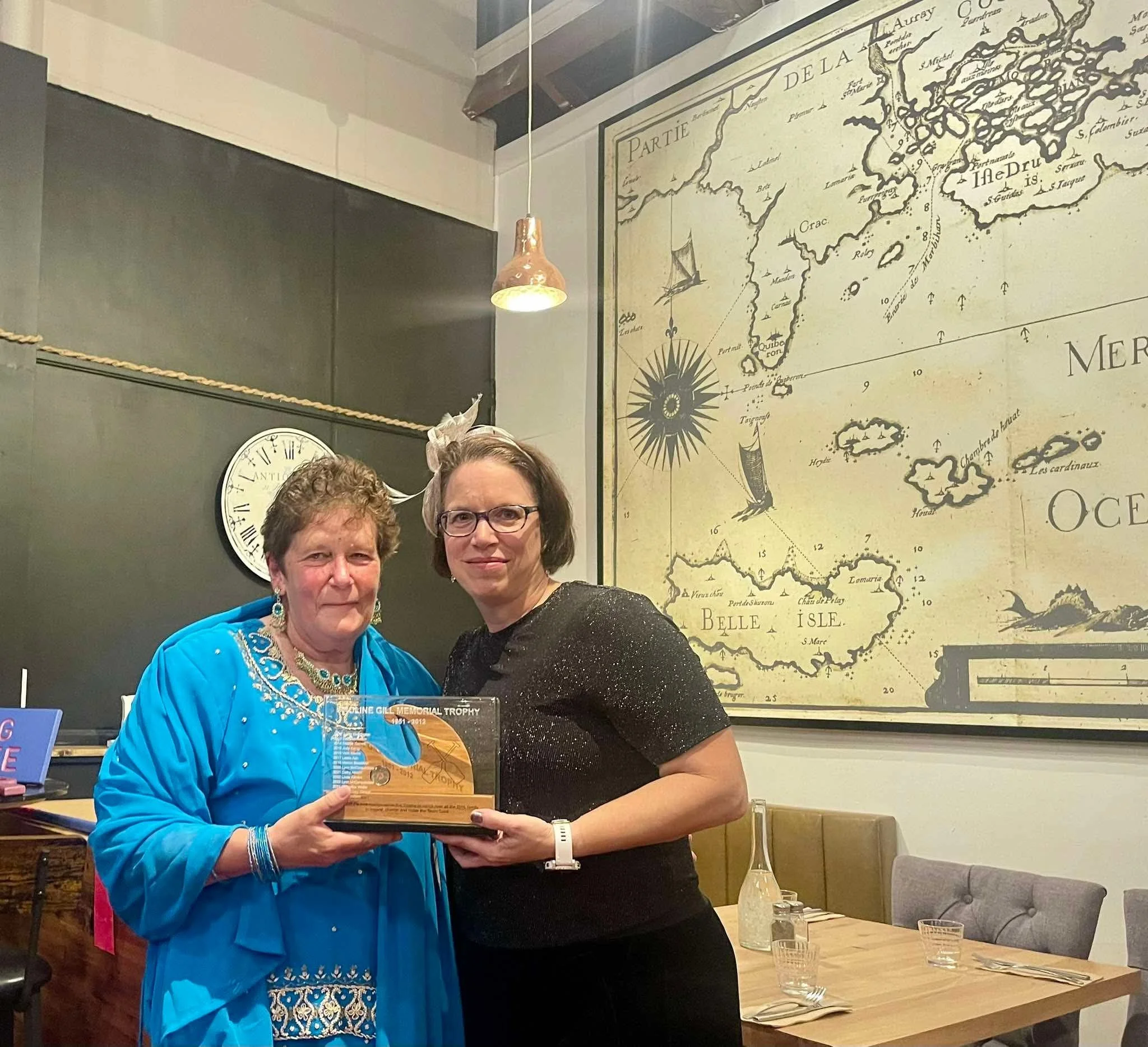  Pauline Gill Memorial trophy recipients Jan Ludlam and Rosemary Geard - Busting With Life awards night, Rendezvous Cafe, Killarney Park, Lake Pupuke - May 2025 